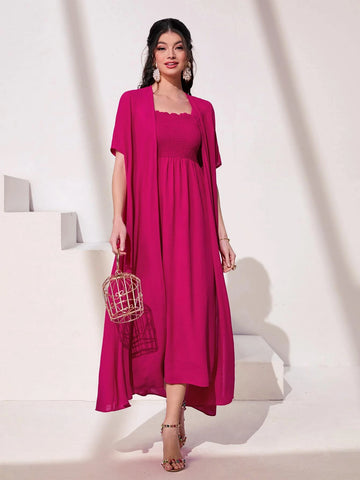 Solid Cami Dress & Open Front Coat