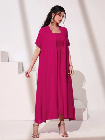 Solid Cami Dress & Open Front Coat