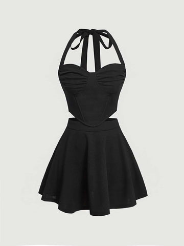 MOD Ruched Halter Top & Flare Skirt