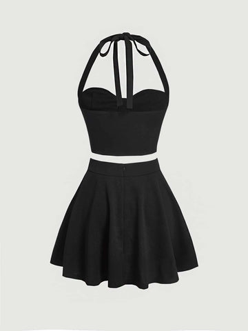MOD Ruched Halter Top & Flare Skirt
