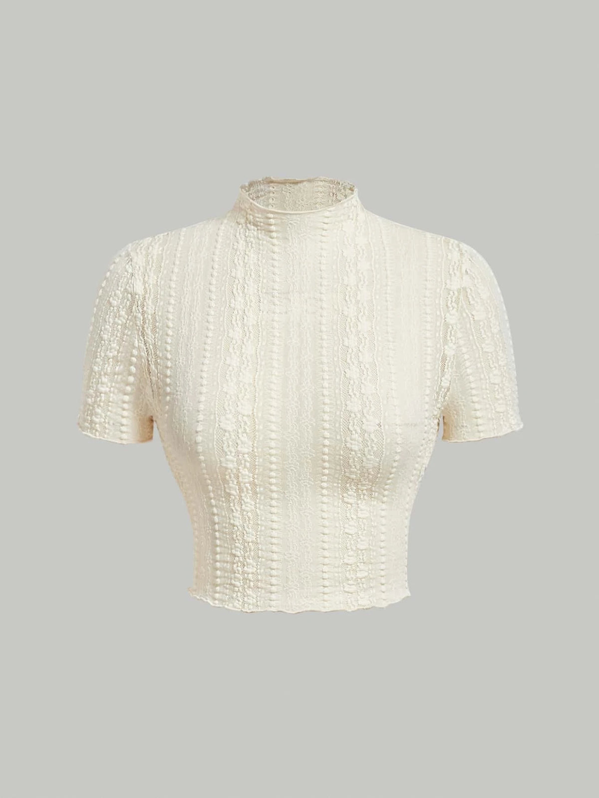 Mock Neck Lettuce Trim Textured Tee