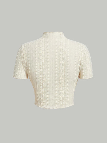 Mock Neck Lettuce Trim Textured Tee