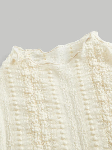 Mock Neck Lettuce Trim Textured Tee