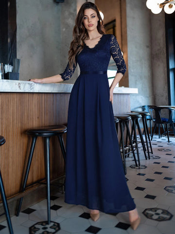 MIUSOL Contrast Lace V Neck Dress
