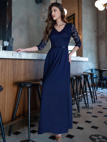 MIUSOL Contrast Lace V Neck Dress
