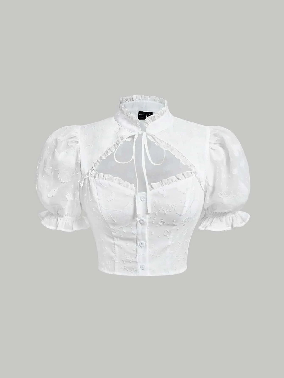 MOD Frill Trim Tie Neck Puff Sleeve Crop Blouse