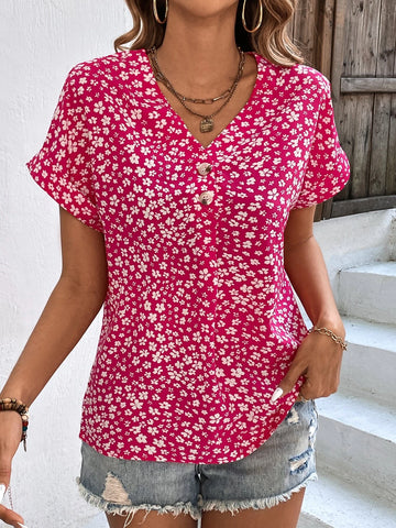 EMERY ROSE Ditsy Floral Print Batwing Sleeve Blouse