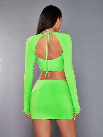 Square Neck Crop Top & Split Hem Skirt