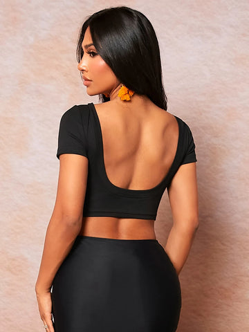SXY Solid Backless Crop Tee