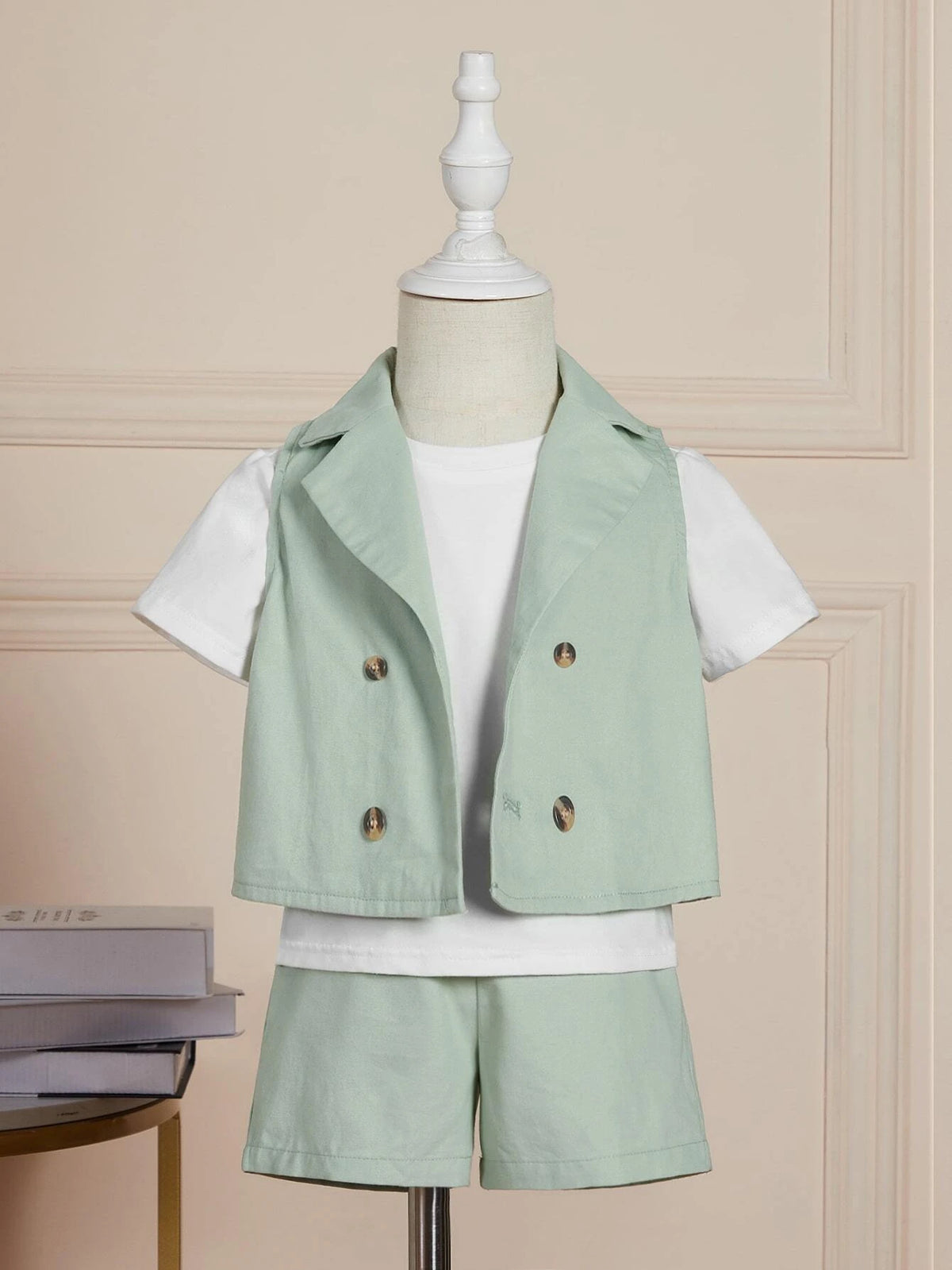 Baby Double Breasted Vest Blazer & Shorts & Tee