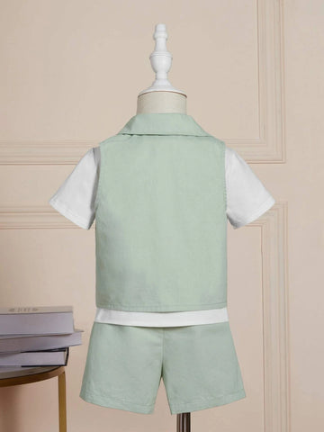 Baby Double Breasted Vest Blazer & Shorts & Tee