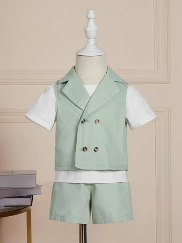 Baby Double Breasted Vest Blazer & Shorts & Tee