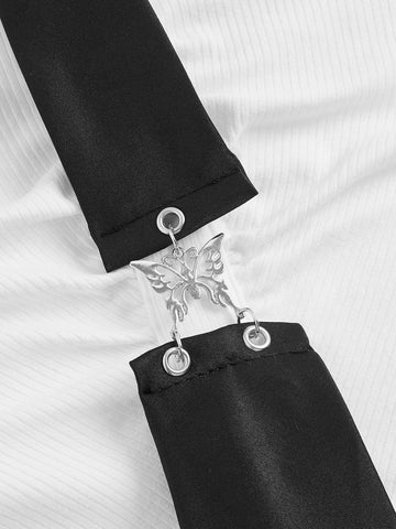 MOD Tie Neck Asymmetrical Hem Crop Tee