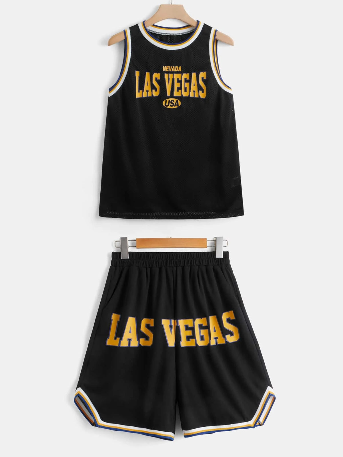 EZwear Letter Graphic Contrast Trim Tank Top & Shorts