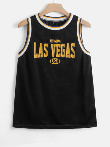 EZwear Letter Graphic Contrast Trim Tank Top & Shorts