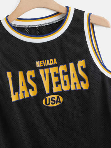 EZwear Letter Graphic Contrast Trim Tank Top & Shorts