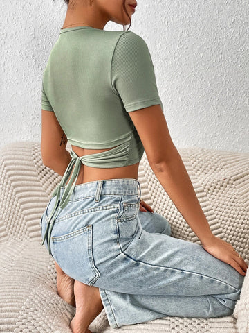 Frenchy Tie Back Crop Tee