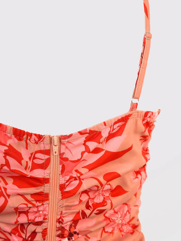 BAE Floral Print Drawstring Front Ruffle Hem Cami Dress