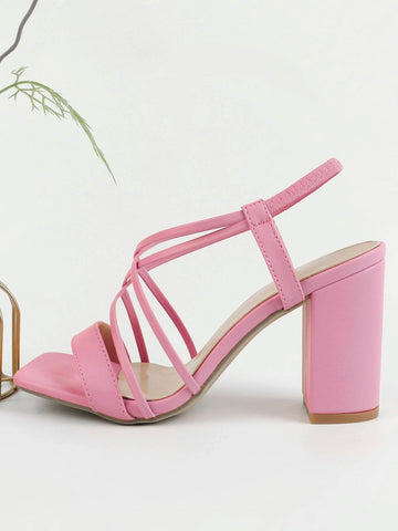 Fashionable Slingback Pumps Women Multi Strap Chunky Heeled Sandals