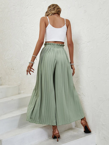 VCAY Crop Cami Top & Paperbag Waist Pleated Wide Leg Pants