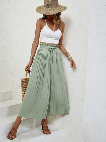 VCAY Crop Cami Top & Paperbag Waist Pleated Wide Leg Pants