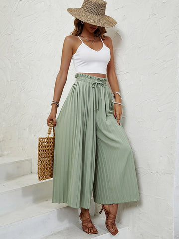 VCAY Crop Cami Top & Paperbag Waist Pleated Wide Leg Pants