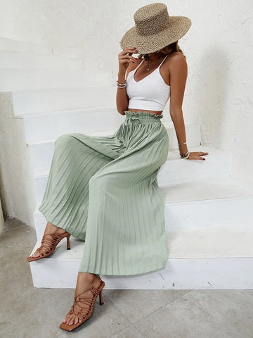 VCAY Crop Cami Top & Paperbag Waist Pleated Wide Leg Pants