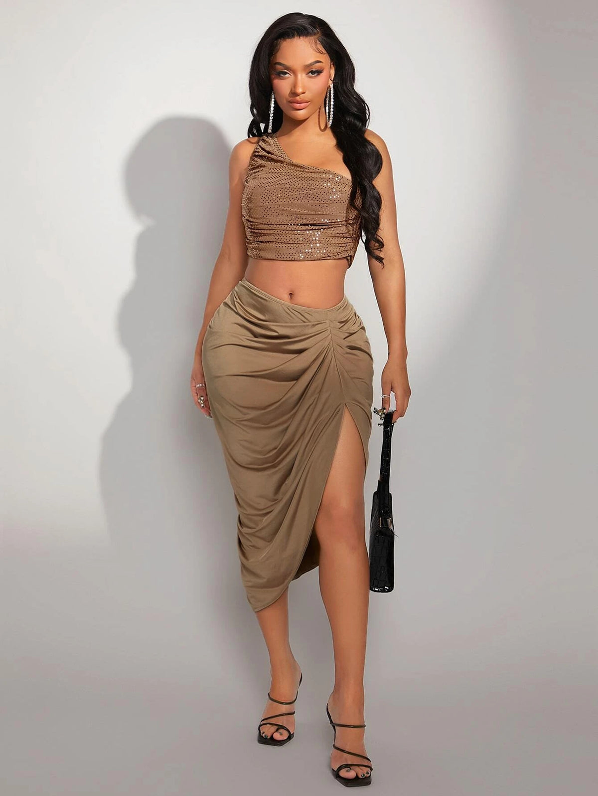 SXY Twist Front Ruched Split Thigh Skirt