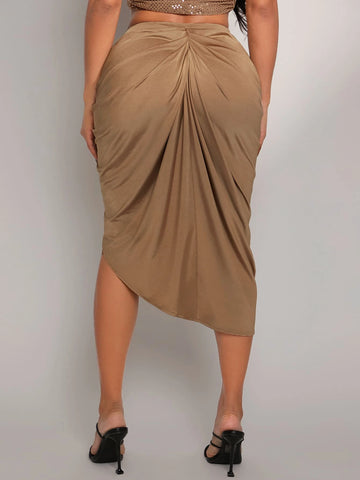 SXY Twist Front Ruched Split Thigh Skirt