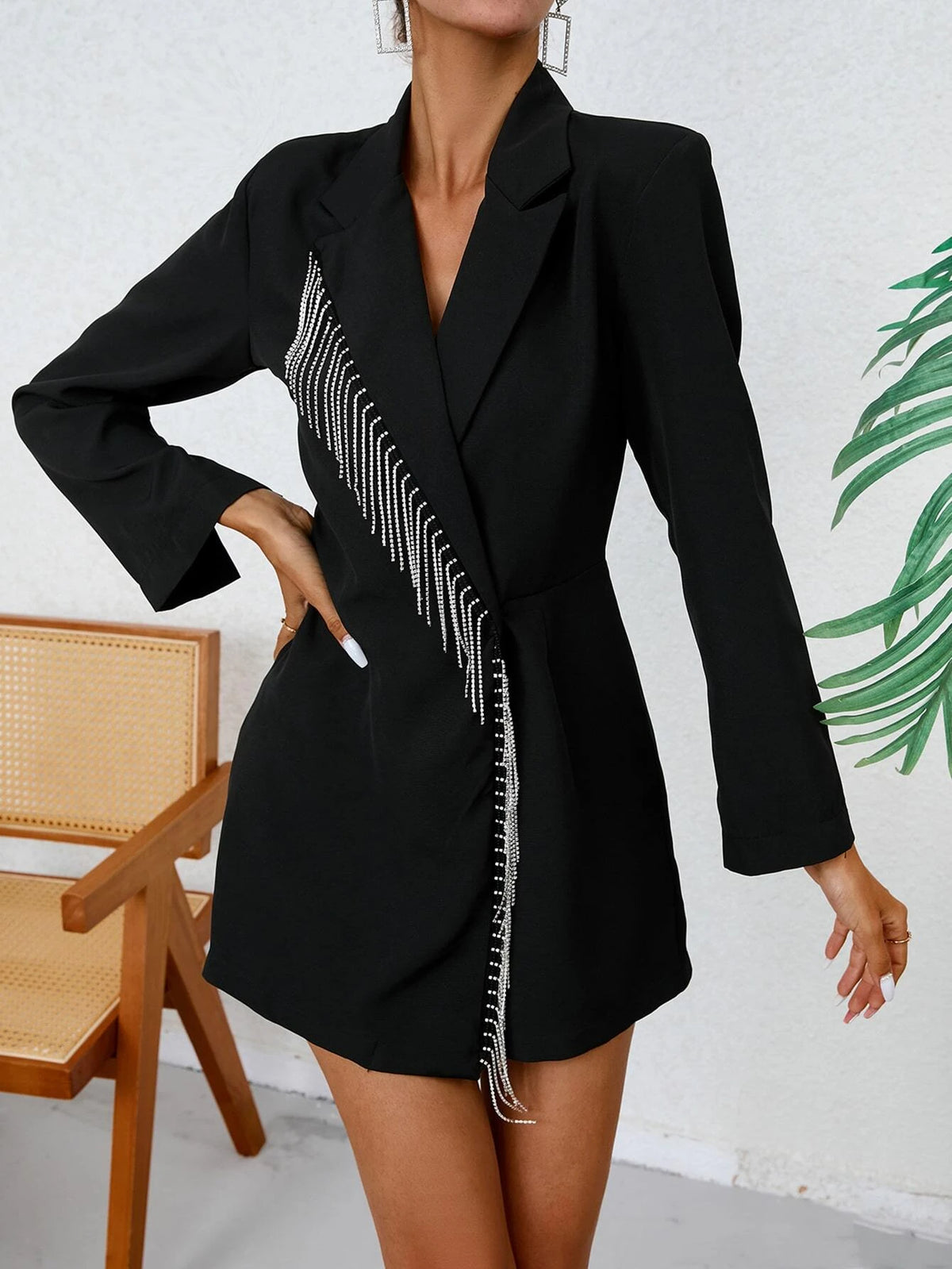 Fringe Trim Lapel Neck Shirt Romper