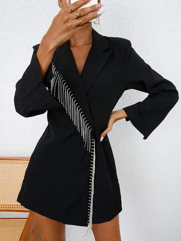 Fringe Trim Lapel Neck Shirt Romper