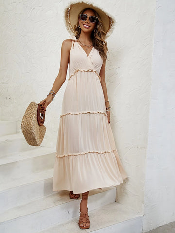 Solid Frill Trim Ruffle Hem Dress