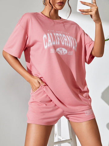 Letter Graphic Drop Shoulder Tee & Shorts