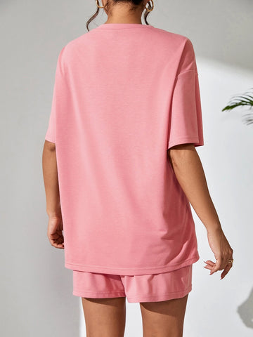 Letter Graphic Drop Shoulder Tee & Shorts