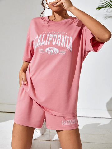 Letter Graphic Drop Shoulder Tee & Shorts