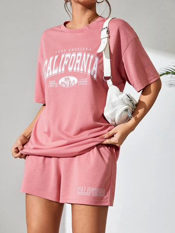Letter Graphic Drop Shoulder Tee & Shorts