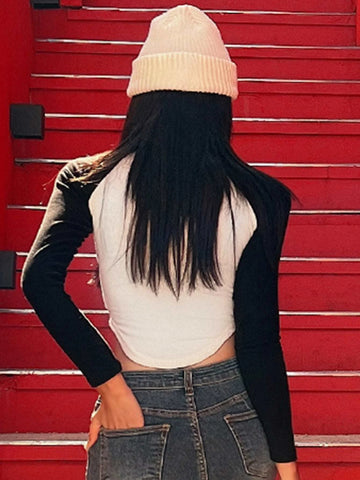 DAZY Two Tone Raglan Sleeve Curved Hem Tee