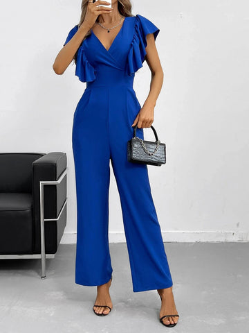 Ruffle Trim Zip Back Slant Pocket Jumpsuit
