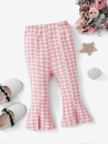 Baby Houndstooth Print Split Hem Flare Leg Pants
