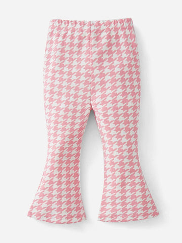 Baby Houndstooth Print Split Hem Flare Leg Pants