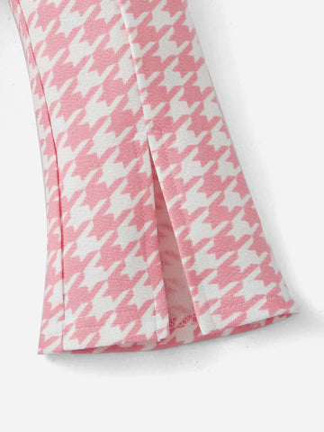 Baby Houndstooth Print Split Hem Flare Leg Pants