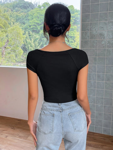 Square Neck Ribbed Knit Crop Tee