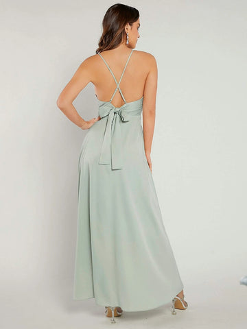 Belle 1pc Solid Wrap Hem Satin Cami Bridesmaid Dress
