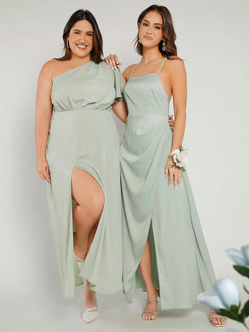 Belle 1pc Solid Wrap Hem Satin Cami Bridesmaid Dress