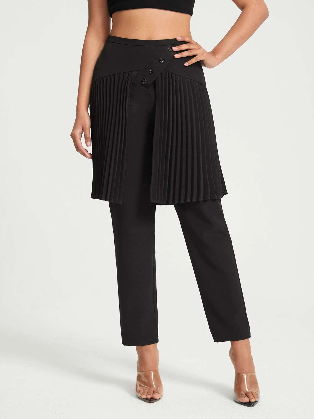 Pleated Panel Skirt Overlay 2 In 1 Pants