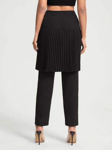 Pleated Panel Skirt Overlay 2 In 1 Pants
