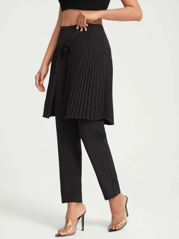 Pleated Panel Skirt Overlay 2 In 1 Pants