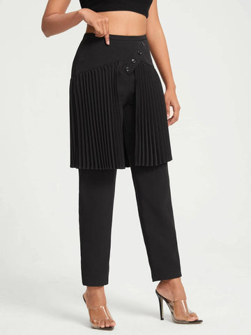 Pleated Panel Skirt Overlay 2 In 1 Pants