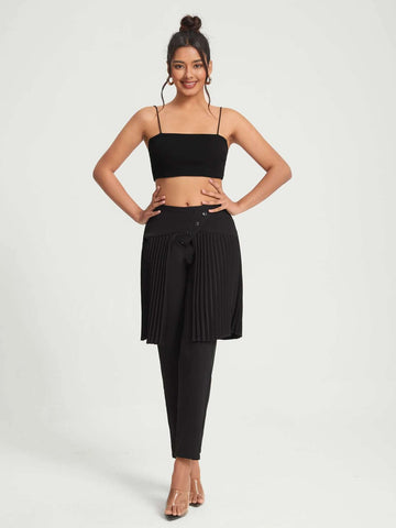Pleated Panel Skirt Overlay 2 In 1 Pants