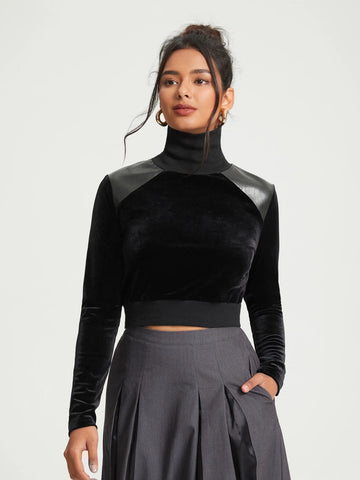 High Neck Velvet Crop Tee